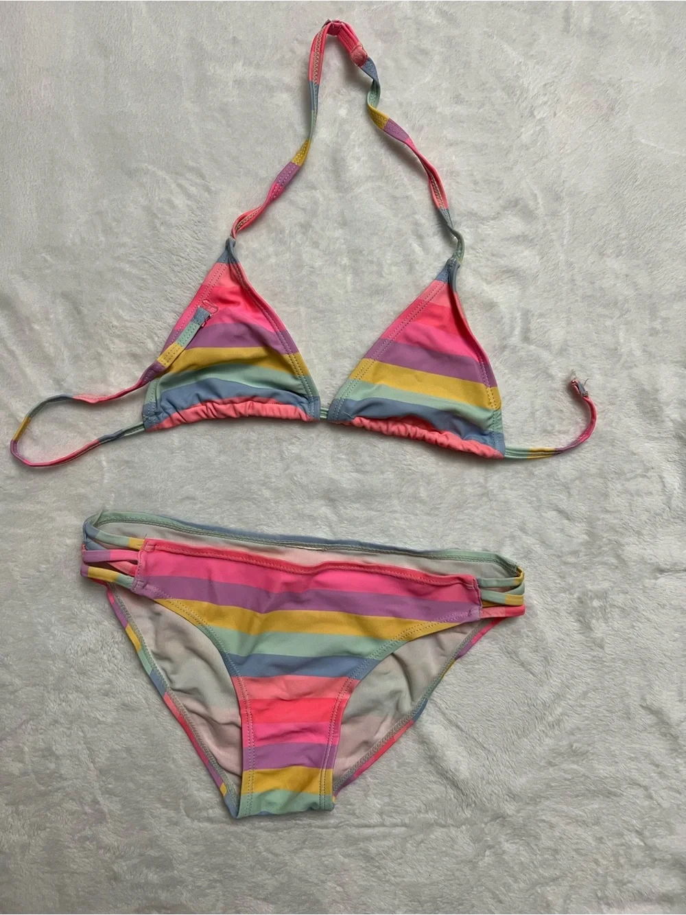 Striped Pastel Triangle Bikini Set - Pink, Yellow, Blue